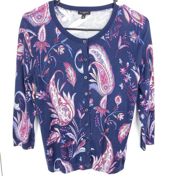 Talbots Sweaters - Talbots Sweater Womens Small Petite Vibrant Paisley Button Up Cardigan Preppy
